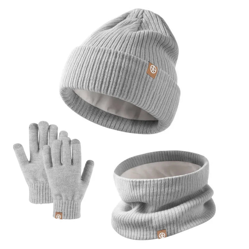 3-Piece Winter Set – Warm Knitted Hat, Gloves & Scarf for Boys & Girls, Plus Velvet Ear Protection Beanie for Kids