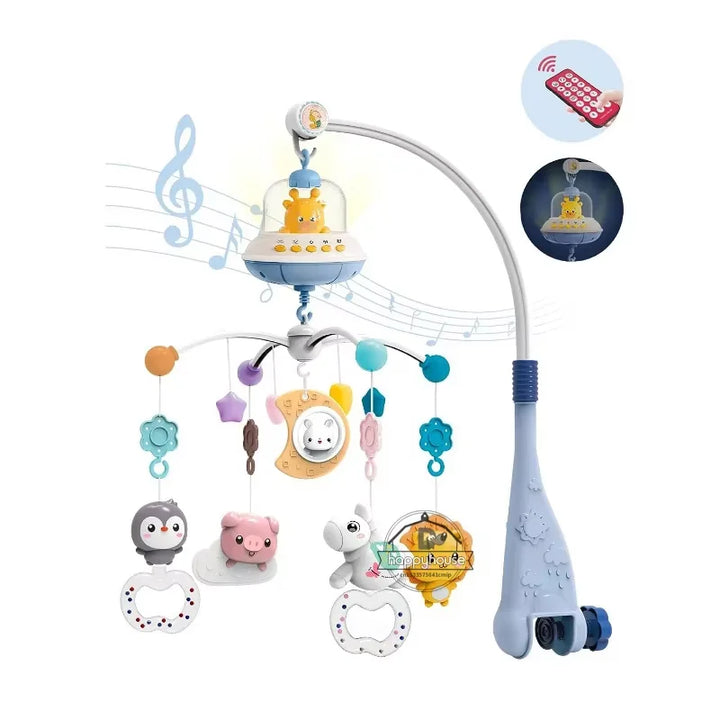 Musical Baby Crib Mobile With Lights and Music Projection Remote Control Crib Toy for Newborns