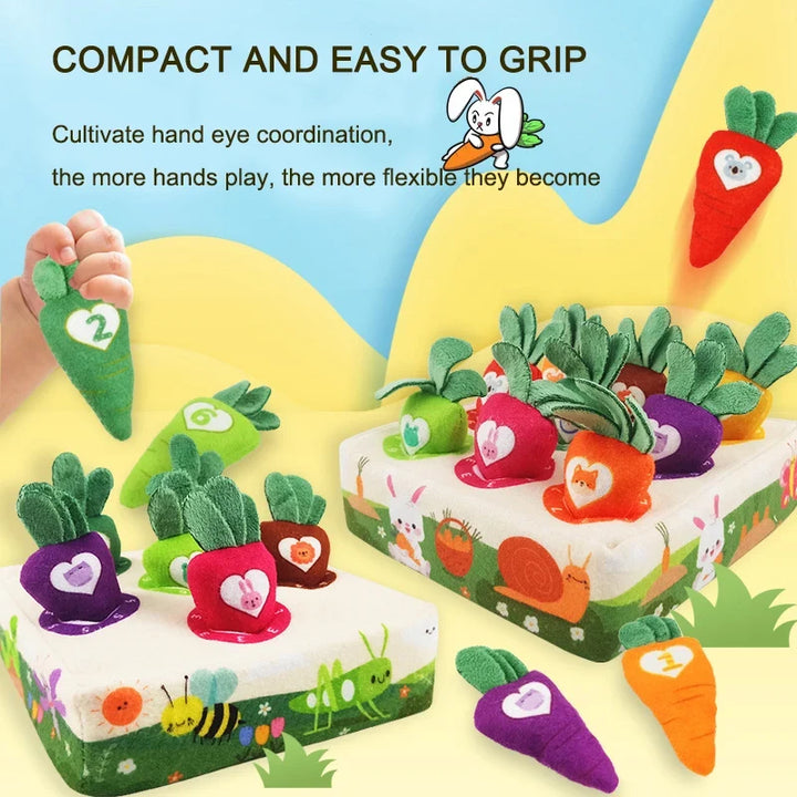 Montessori Pull Carrot Plush Sensory Toy for Babies & Toddlers - Fine Motor Matching Puzzle Educational Toy