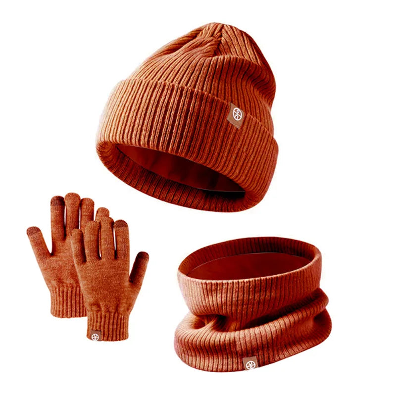 3-Piece Winter Set – Warm Knitted Hat, Gloves & Scarf for Boys & Girls, Plus Velvet Ear Protection Beanie for Kids