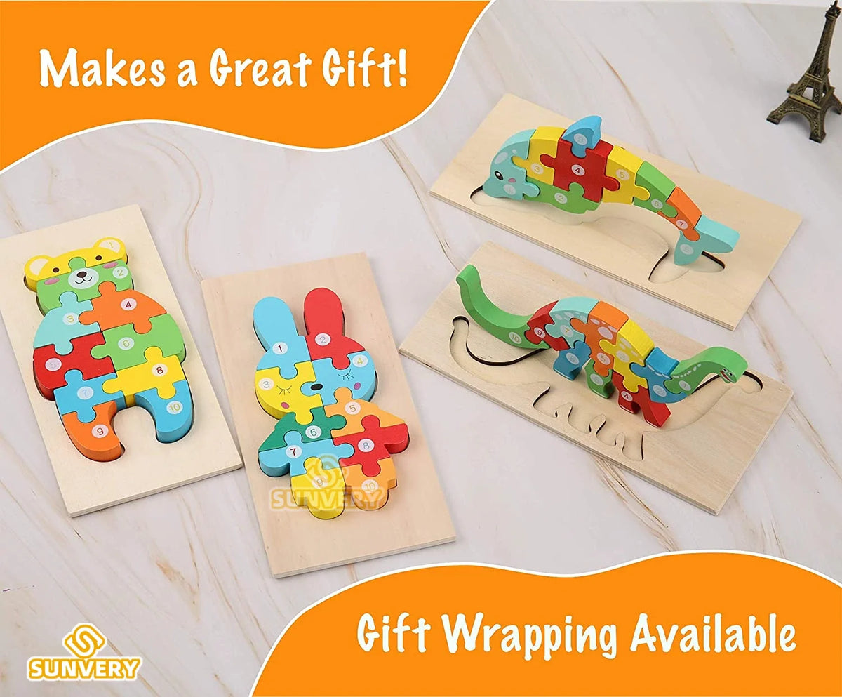 Montessori Wooden Animal Puzzles for Toddlers Ages 2-6 – 3D Jigsaw Tangram Board (3.9 x 8.5 in / 10 x 21.5 cm)