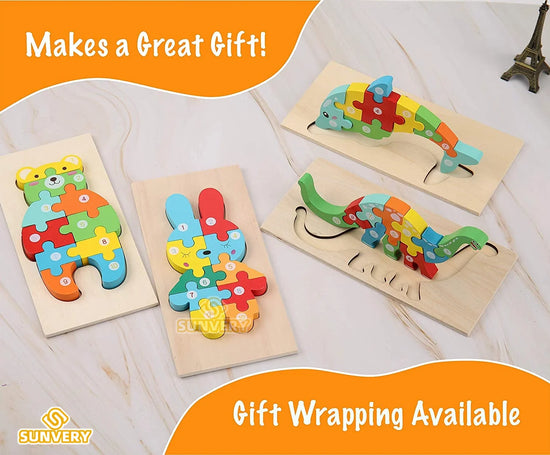 Montessori Wooden Animal Puzzles for Toddlers Ages 2-6 – 3D Jigsaw Tangram Board (3.9 x 8.5 in / 10 x 21.5 cm)