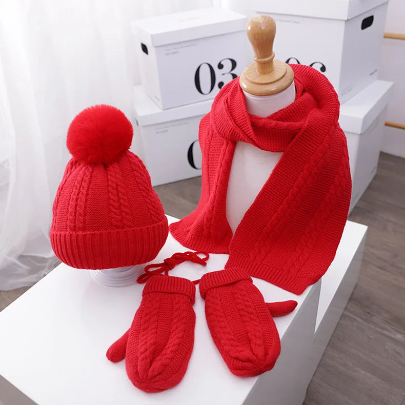 3PCS Winter Baby Hat, Scarf & Gloves Set – Plush Lining Beanie, Neck Warmer & Outdoor Caps for Boys & Girls (1-5 Years)