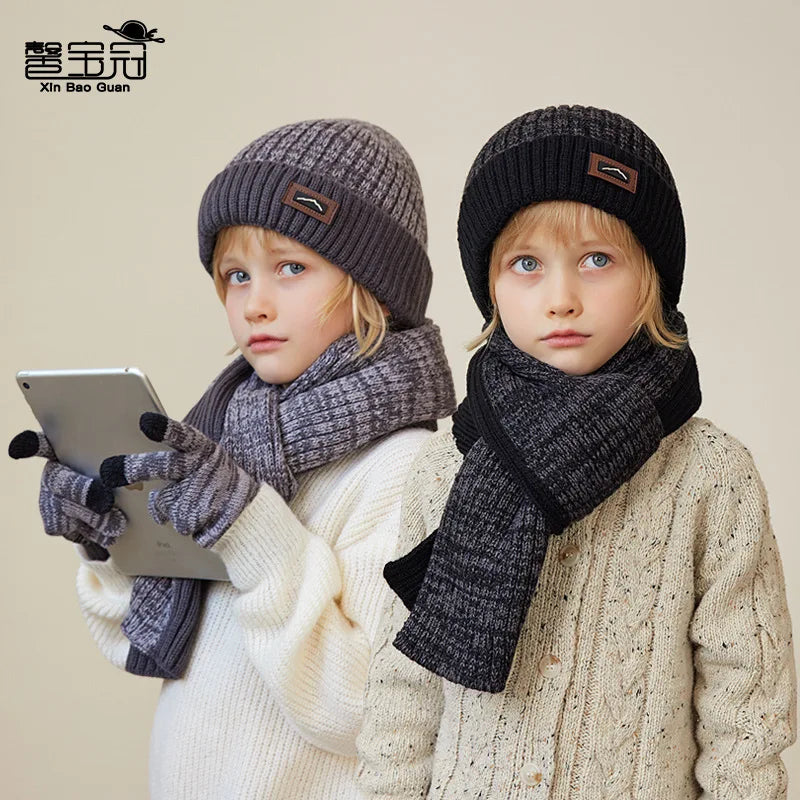 Kids Winter Hat, Scarf & Gloves Set – Knit Beanie, Neck Warmer Gaiter, and Mittens for Boys & Girls (4-10 Years)
