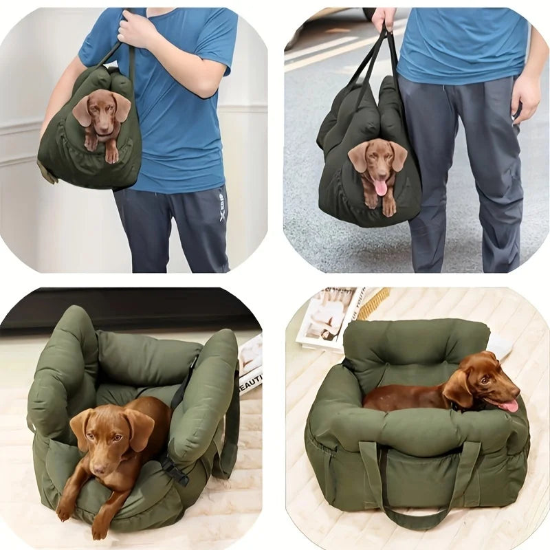 Dog Car Seat with Safety Belt | Non-Slip Pet Travel Bed for Small Dogs