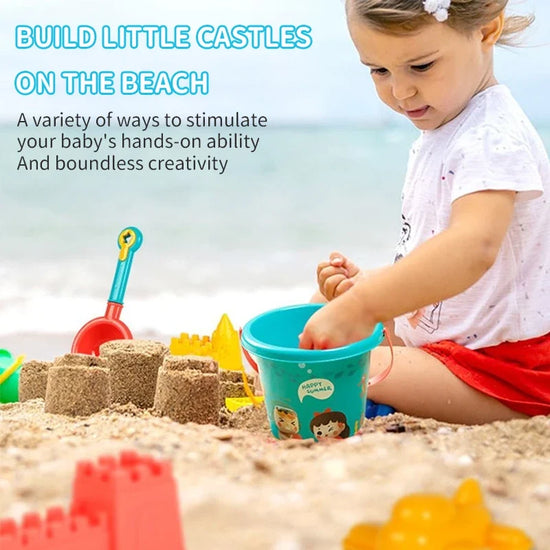 Children’s Beach Toy Set With Plastic Bucket, Watering Bottle & Shovels — Outdoor Sand & Water Play Tools