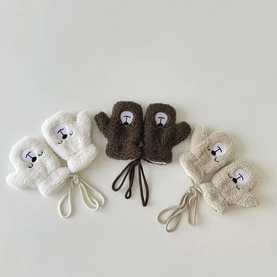 Winter Baby Scarf & Glove Set – Polar Fleece Cartoon Bear Scarf & Plush Mittens for Boys & Girls (2-5Y) – Cute Kids Winter Accessories