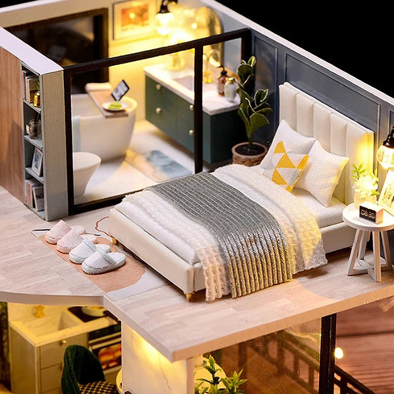 3D Wooden Mini Dollhouse Kit with Furniture – DIY Handmade Miniature House Puzzle for Ages 14+