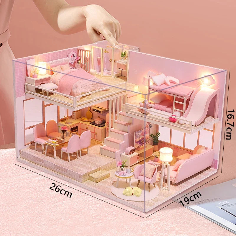 3D Wooden Mini Dollhouse Kit with Furniture – DIY Handmade Miniature House Puzzle for Ages 14+