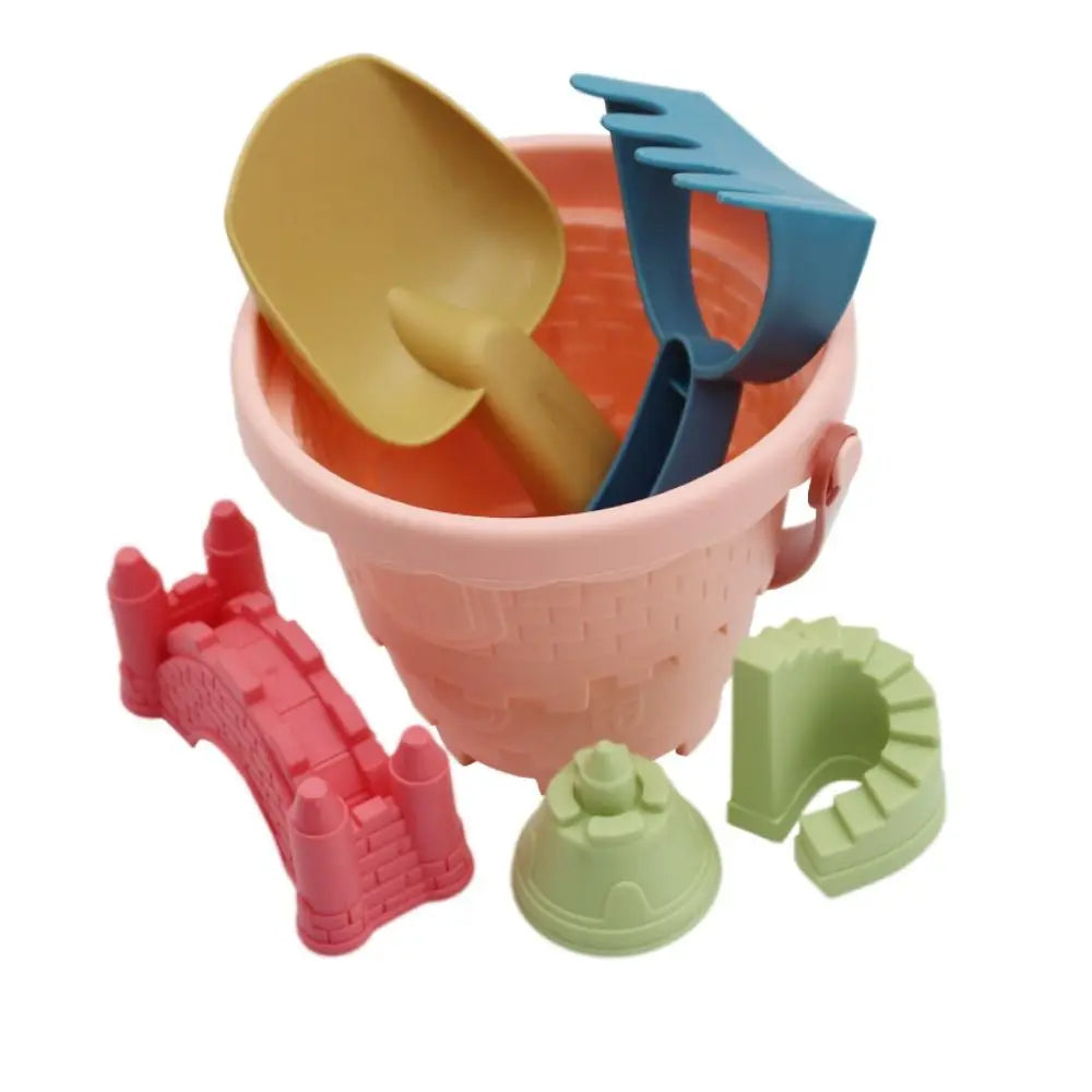 Outdoor Sand Toys Set With Bucket Shovel Rake Mold — 6Pcs Beach Kit