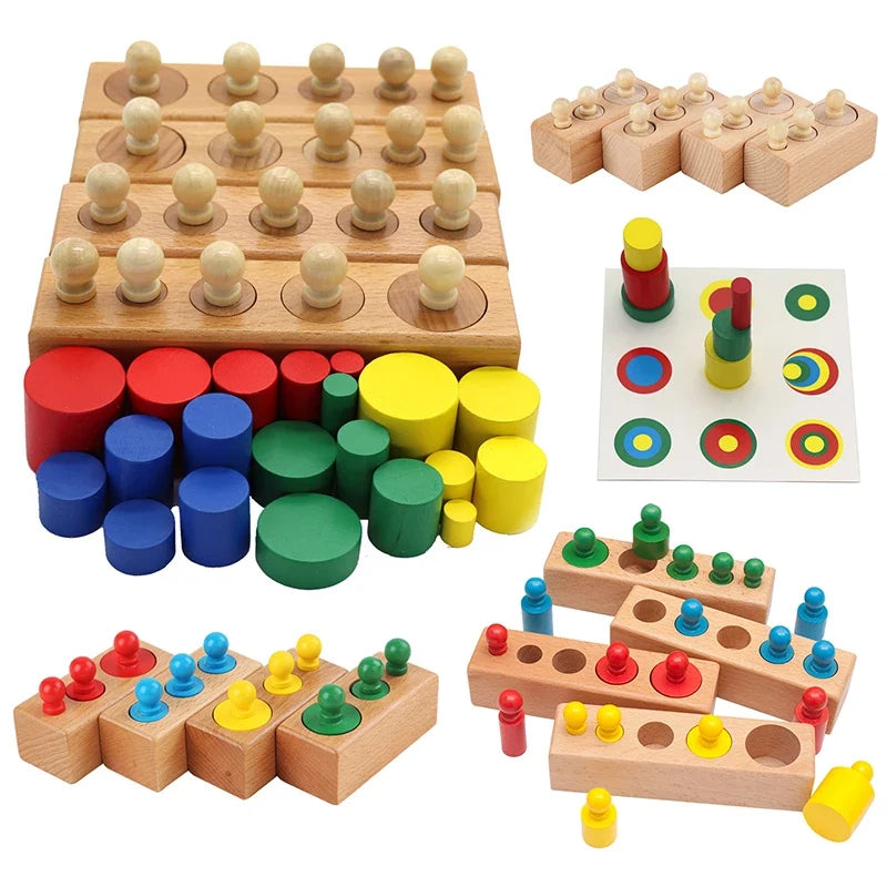 Montessori Cylinder Socket Puzzle – 4-Piece Wooden Sensory Toy for Toddlers | Preschool Fine Motor & Hand-Eye Coordination