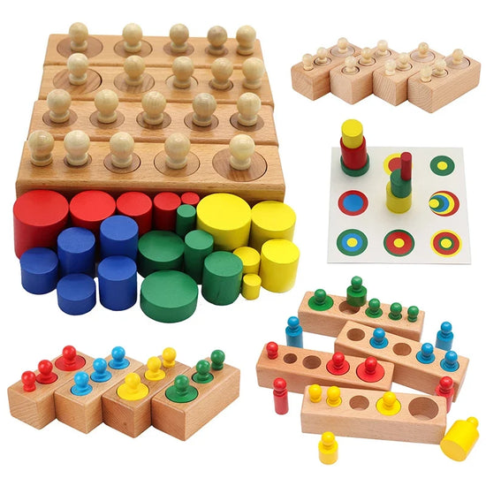 Montessori Cylinder Socket Puzzle – 4-Piece Wooden Sensory Toy for Toddlers | Preschool Fine Motor & Hand-Eye Coordination