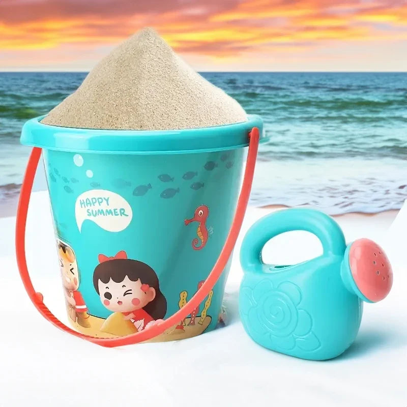 Children’s Beach Toy Set With Plastic Bucket, Watering Bottle & Shovels — Outdoor Sand & Water Play Tools