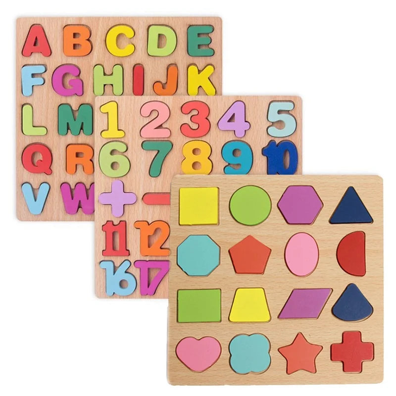 Colorful Alphabet & Number Wooden Puzzles, Kids Intelligent Matching Game, Preschool Children Early Educational Toy