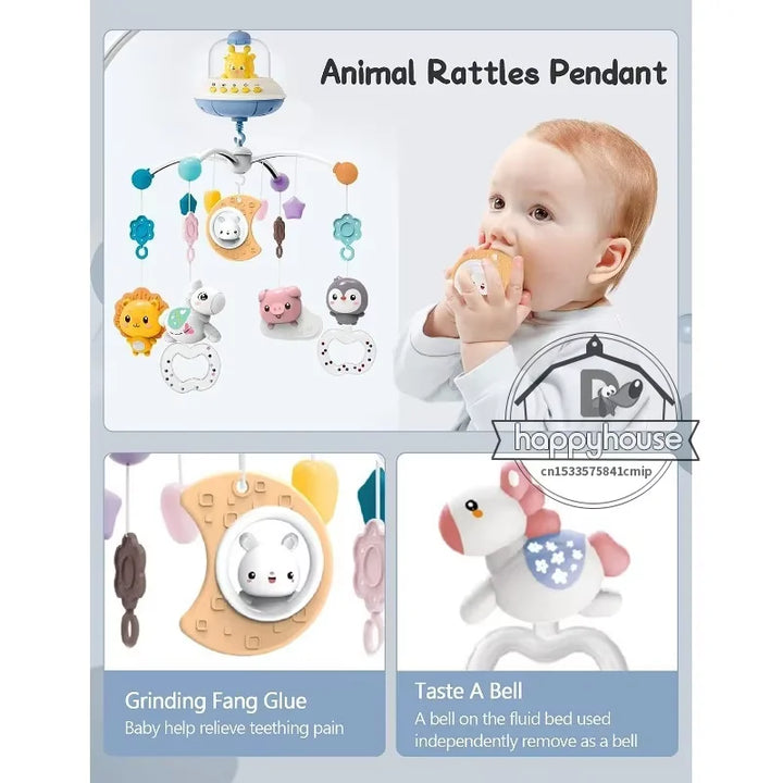 Musical Baby Crib Mobile With Lights and Music Projection Remote Control Crib Toy for Newborns