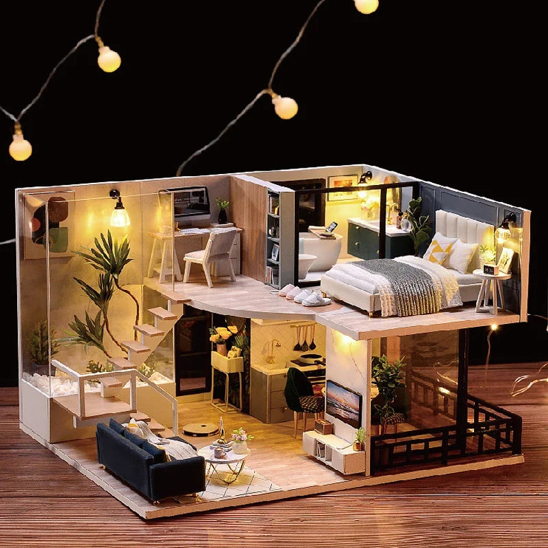 3D Wooden Mini Dollhouse Kit with Furniture – DIY Handmade Miniature House Puzzle for Ages 14+