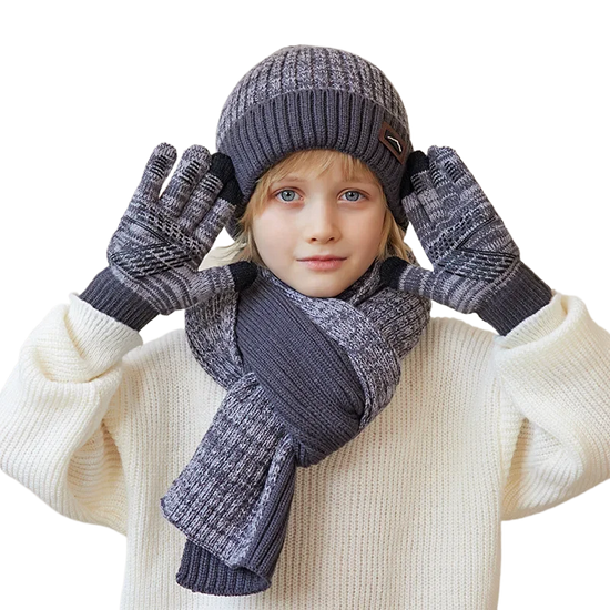 Kids Winter Hat, Scarf & Gloves Set – Knit Beanie, Neck Warmer Gaiter, and Mittens for Boys & Girls (4-10 Years)