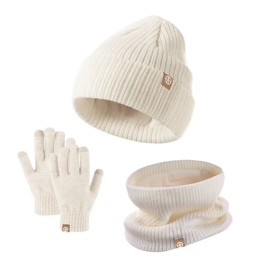 3-Piece Winter Set – Warm Knitted Hat, Gloves & Scarf for Boys & Girls, Plus Velvet Ear Protection Beanie for Kids