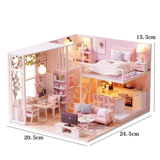 3D Wooden Mini Dollhouse Kit with Furniture – DIY Handmade Miniature House Puzzle for Ages 14+