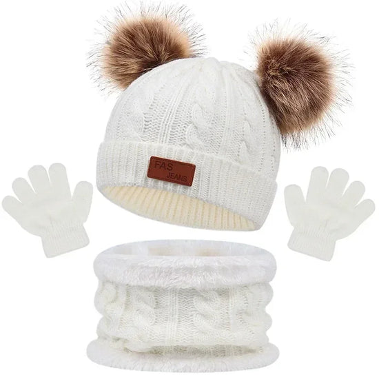 Baby Winter Hat, Scarf & Gloves Set – Knitted Beanie with Fur Ball, Soft Kids Cap for Boys & Girls, Cozy Toddler Winter Accessories (1-5Y)