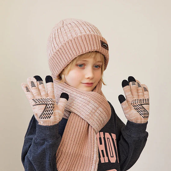 Kids Winter Hat, Scarf & Gloves Set – Knit Beanie, Neck Warmer Gaiter, and Mittens for Boys & Girls (4-10 Years)