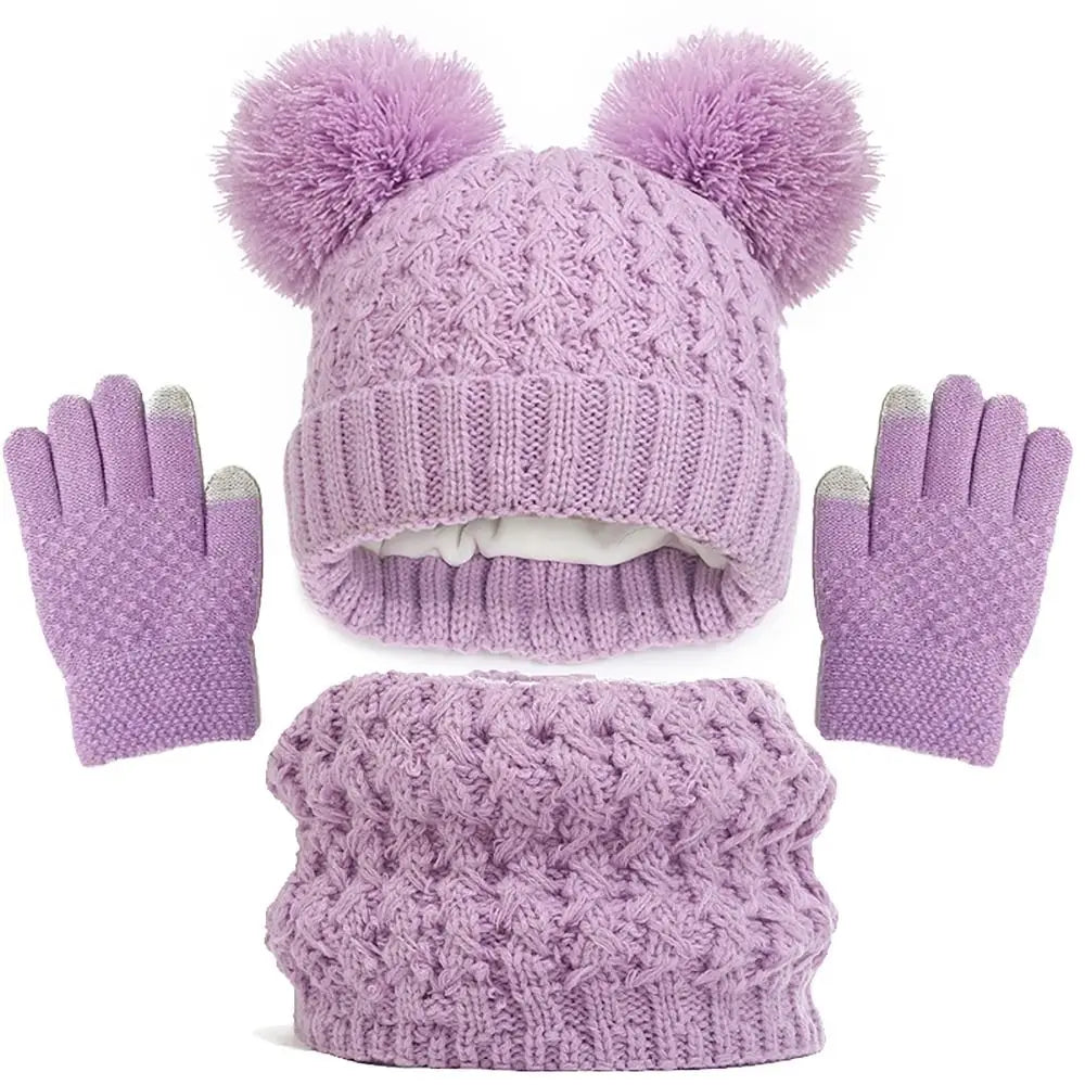 Winter Warm Children’s Hat Scarf Gloves Set – Thick Windproof Beanie Hat, Cover Hood & Scarf for Kids – Cozy Baby & Children Winter Accessories