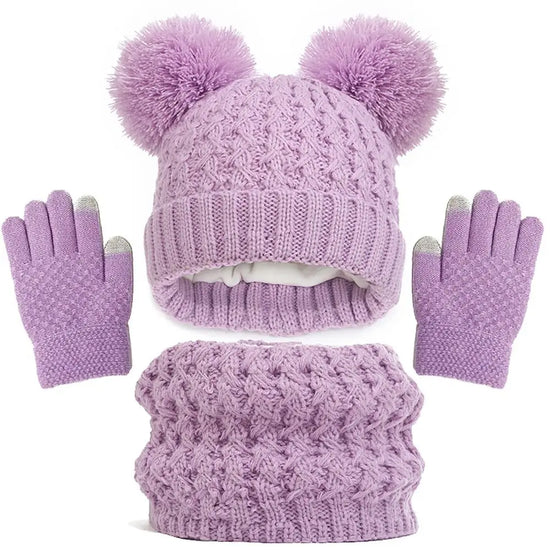 Winter Warm Children’s Hat Scarf Gloves Set – Thick Windproof Beanie Hat, Cover Hood & Scarf for Kids – Cozy Baby & Children Winter Accessories