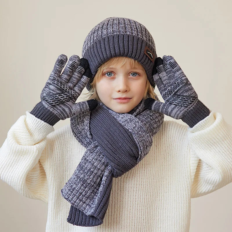 Kids Winter Hat, Scarf & Gloves Set – Knit Beanie, Neck Warmer Gaiter, and Mittens for Boys & Girls (4-10 Years)
