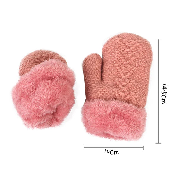Kids Winter Hat, Scarf & Gloves Set – Double Ball Fleece Lining Baby Beanie Hat for Boys & Girls, Solid Color Knitted Infant Cap (1-4 Years)