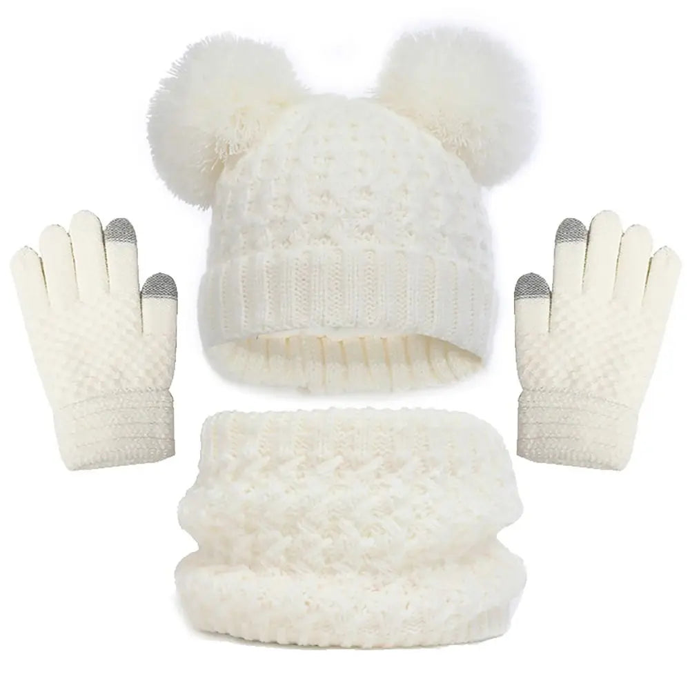 Winter Warm Children’s Hat Scarf Gloves Set – Thick Windproof Beanie Hat, Cover Hood & Scarf for Kids – Cozy Baby & Children Winter Accessories