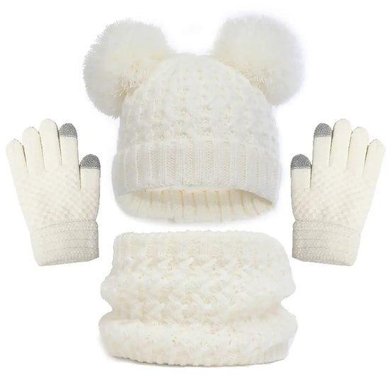Winter Warm Children’s Hat Scarf Gloves Set – Thick Windproof Beanie Hat, Cover Hood & Scarf for Kids – Cozy Baby & Children Winter Accessories