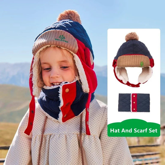 Warm Children Hat Scarf Gloves Set – Autumn & Winter Ear Protection Cap for Boys & Girls – Soft, Windproof, Thickened Velvet Beanie Hat
