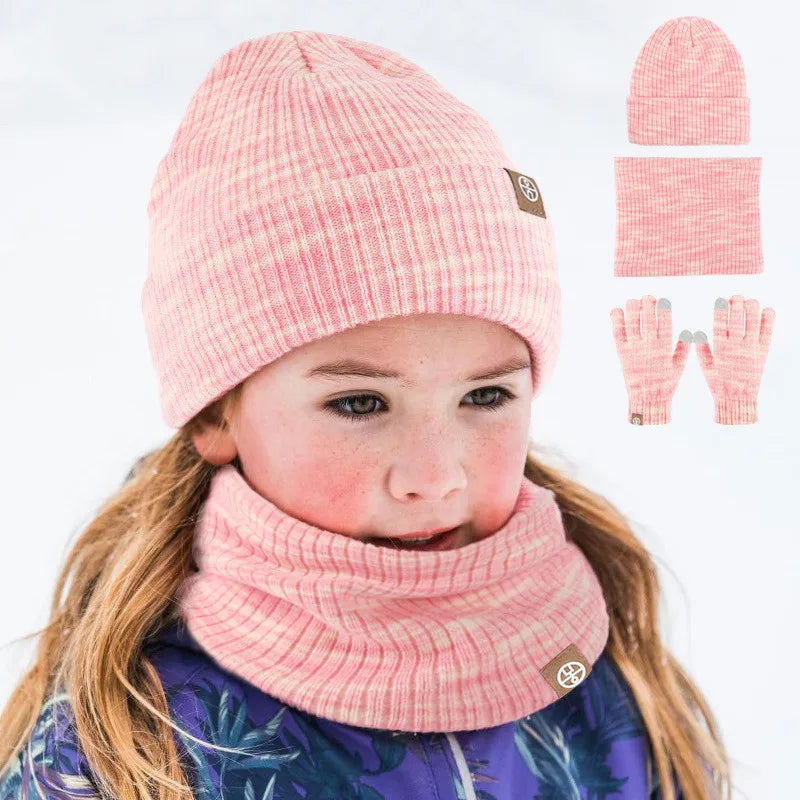 3-Piece Winter Set – Warm Knitted Hat, Gloves & Scarf for Boys & Girls, Plus Velvet Ear Protection Beanie for Kids
