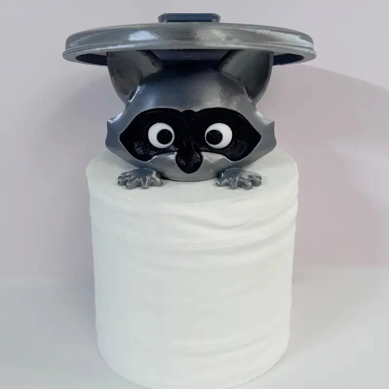 1Pc Adorable 3D Printed Raccoon Toilet Roll Paper Holder White Plastic Playful Bathroom Decor Tissue Holder with Lid Decoration