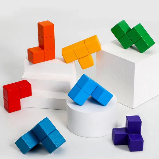3D Wooden Soma Cube Puzzle Montessori STEM Building Blocks Brain Teaser Toy for Kids