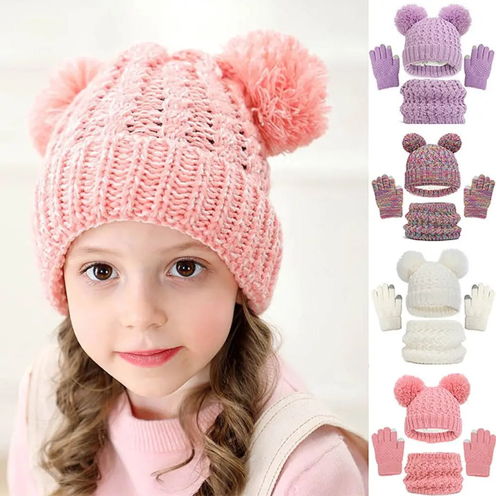 Winter Warm Children’s Hat Scarf Gloves Set – Thick Windproof Beanie Hat, Cover Hood & Scarf for Kids – Cozy Baby & Children Winter Accessories
