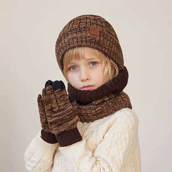 2/3Pcs Kids Winter Hat, Scarf & Gloves Set – Warm Beanie, Neck Warmer & Non-Slip Gloves for Boys & Girls (4-10Y)