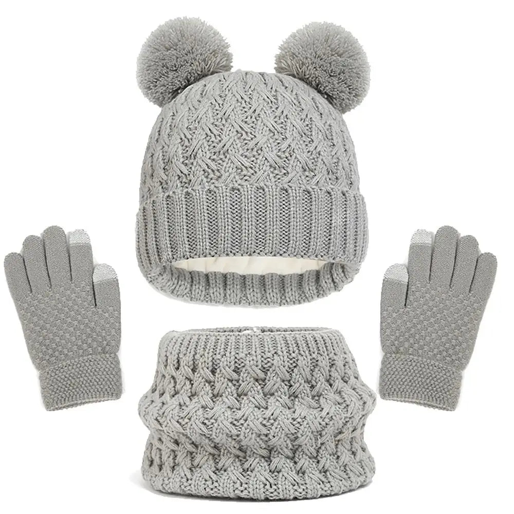 Winter Warm Children’s Hat Scarf Gloves Set – Thick Windproof Beanie Hat, Cover Hood & Scarf for Kids – Cozy Baby & Children Winter Accessories