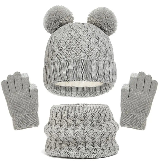 Winter Warm Children’s Hat Scarf Gloves Set – Thick Windproof Beanie Hat, Cover Hood & Scarf for Kids – Cozy Baby & Children Winter Accessories