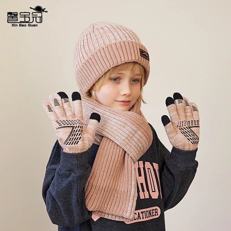 Kids Winter Hat, Scarf & Gloves Set – Knit Beanie, Neck Warmer Gaiter, and Mittens for Boys & Girls (4-10 Years)