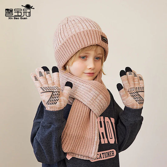 Kids Winter Hat, Scarf & Gloves Set – Knit Beanie, Neck Warmer Gaiter, and Mittens for Boys & Girls (4-10 Years)