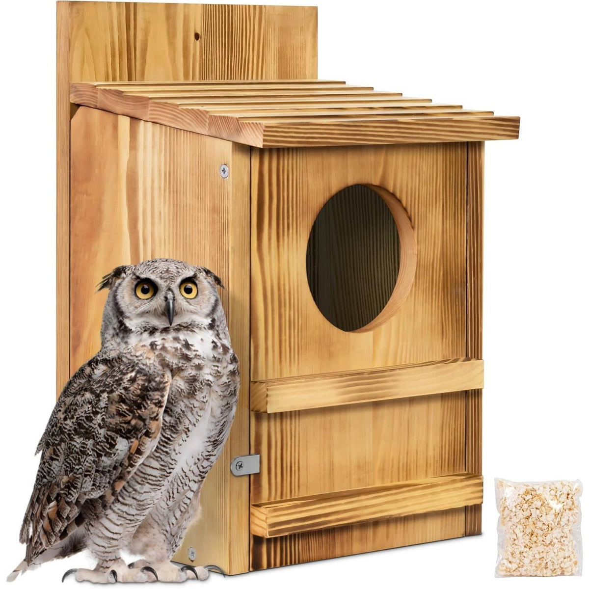 Outdoor Wooden Screech Owl BirdHouse for Mounting - Easy to Assemble