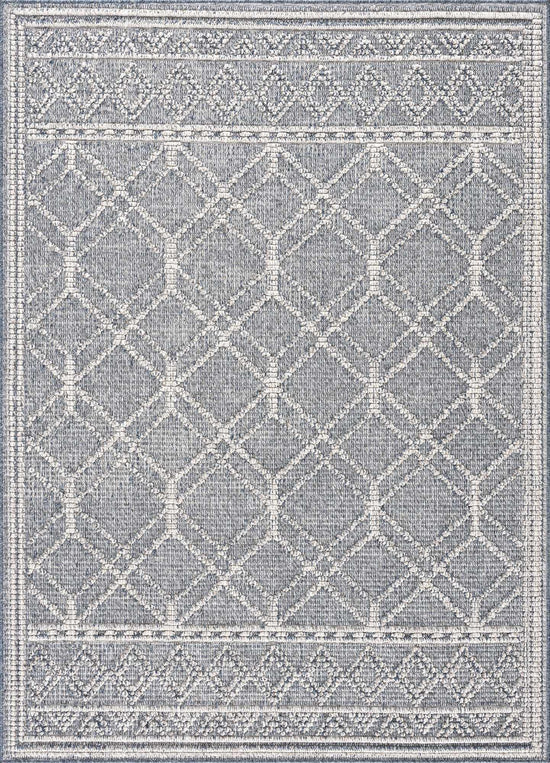 Diah Gray Blue & Bone Outdoor Area Rug - Clearance