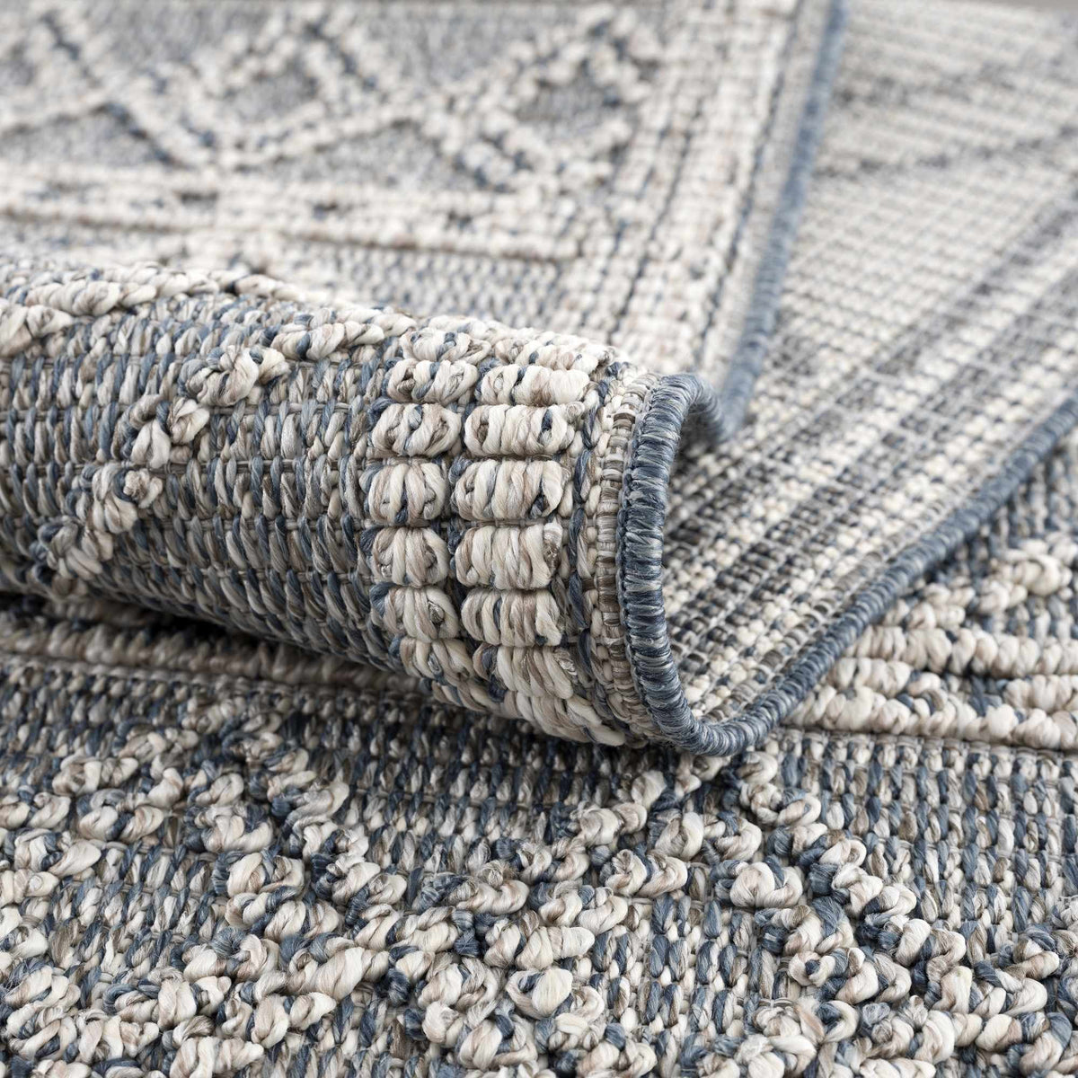 Diah Gray Blue & Bone Outdoor Area Rug - Clearance