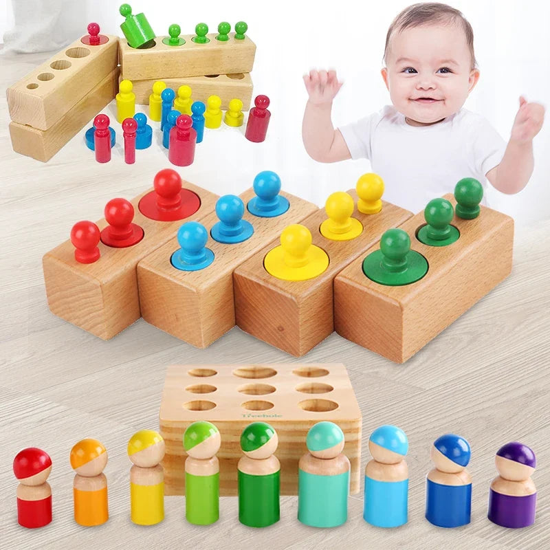 Montessori Cylinder Socket Puzzle – 4-Piece Wooden Sensory Toy for Toddlers | Preschool Fine Motor & Hand-Eye Coordination
