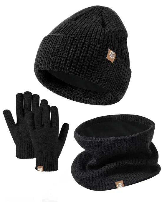 3-Piece Winter Set – Warm Knitted Hat, Gloves & Scarf for Boys & Girls, Plus Velvet Ear Protection Beanie for Kids