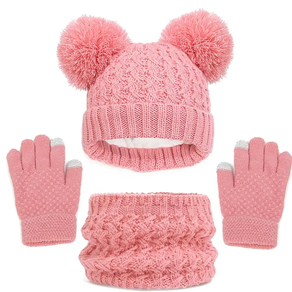 Winter Warm Children’s Hat Scarf Gloves Set – Thick Windproof Beanie Hat, Cover Hood & Scarf for Kids – Cozy Baby & Children Winter Accessories