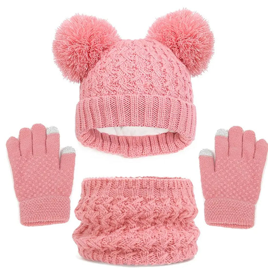Winter Warm Children’s Hat Scarf Gloves Set – Thick Windproof Beanie Hat, Cover Hood & Scarf for Kids – Cozy Baby & Children Winter Accessories