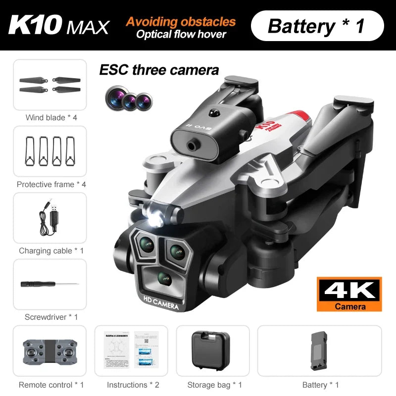K10 Max RC Drone – HD 4K Quadcopter with 3 Cameras, Obstacle Avoidance, and WIFI FPV