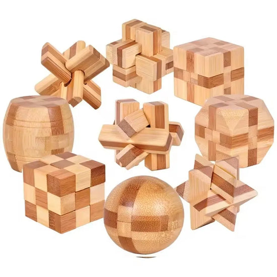 Wooden Kongming Lock Puzzle Lu Ban 3D Brain Teaser Montessori Puzzle for Kids & Adults